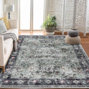 Area Rug Washable Rugs Vintage Tradition Floor Carpet Distressed Indoor Home Decor Thin Retro Accent Rug for Living Room Bedroom, Non Slip Design - 1 of 4