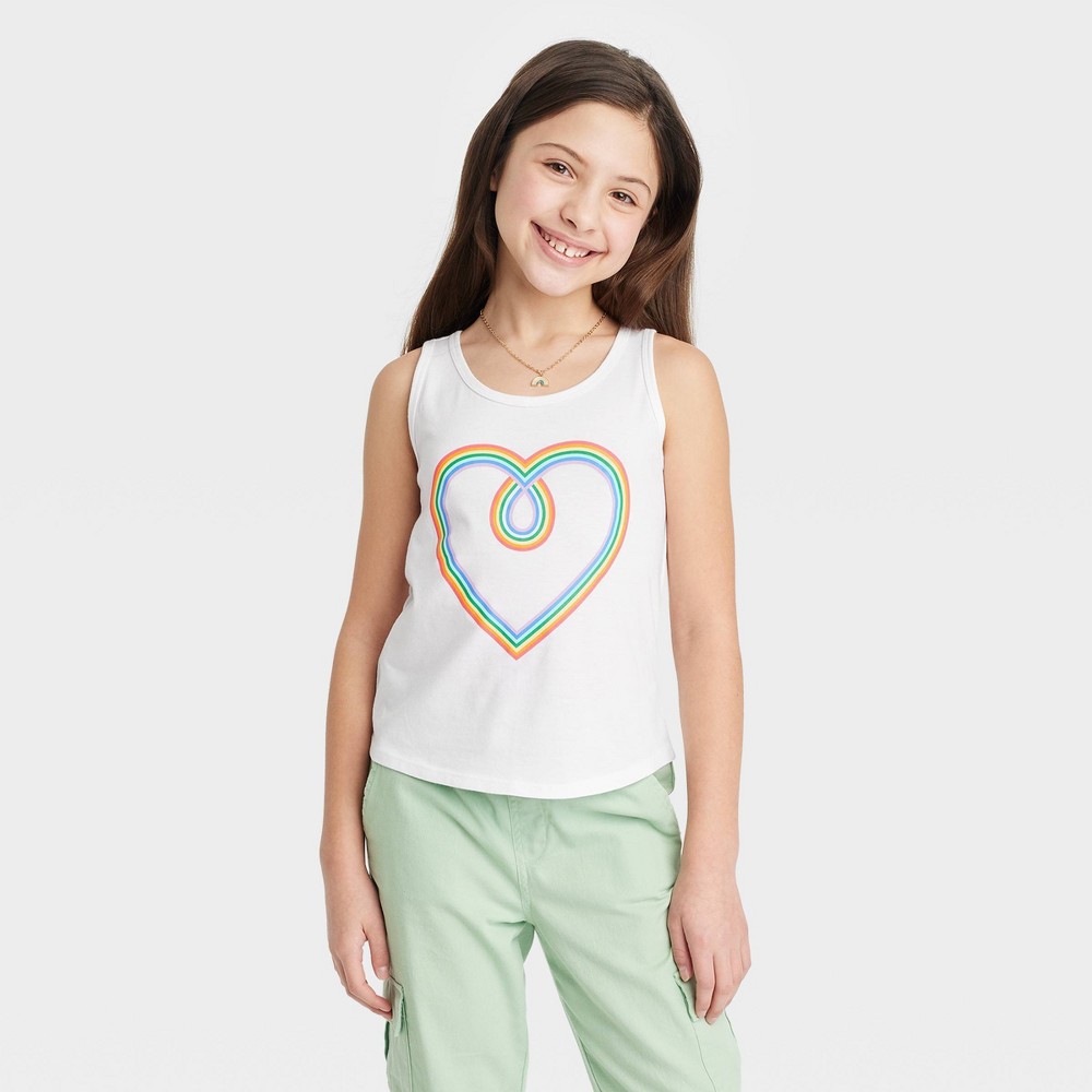 Girls' Graphic Hearts Tank Top - Cat & Jack™ White XXL Plus