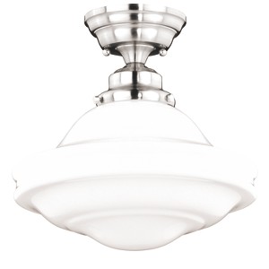 VAXCEL Huntley 12-in W Satin Nickel Farmhouse Schoolhouse Semi Flush Mount Ceiling Light White Glass - 1 of 4