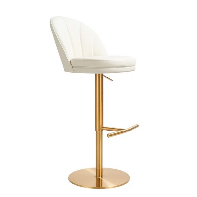 TOV Furniture Venus Performance Vegan Leather and Gold Adjustable Swivel Stool in Cream