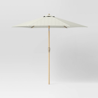 9' Round Grid Outdoor Patio Market Umbrella Cream with Light Wood Pole - Threshold™