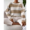 Women's Striped Knit Long Sleeve Sweater Casual Color Block Crewneck Pullover Top - 2 of 4