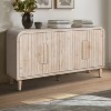 59''W Farmhouse Curved Vintage Sideboard with Large Wooden Handles, Vertical Wood Grain Carving and Adjustable Shelves - ModernLuxe - 2 of 4