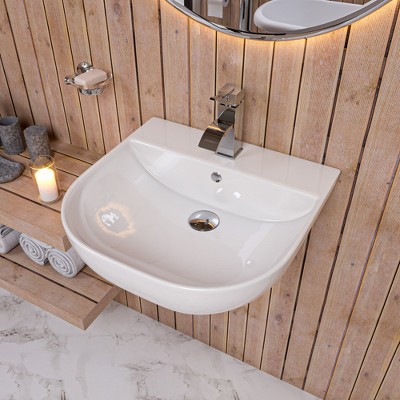 ALFI AB110  20Inch White D-Bowl Porcelain Wall Mounted Bath Sink