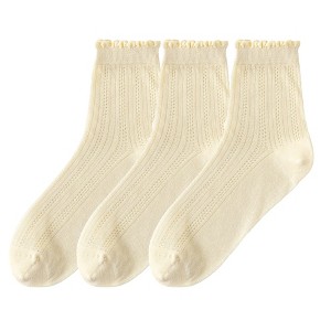 Anna-Kaci 3 Pairs Women's Ruffle Trim Crew Socks Soft Cotton Knit Lightweight Ribbed Texture with Scalloped Edge for Everyday Wear - 1 of 3