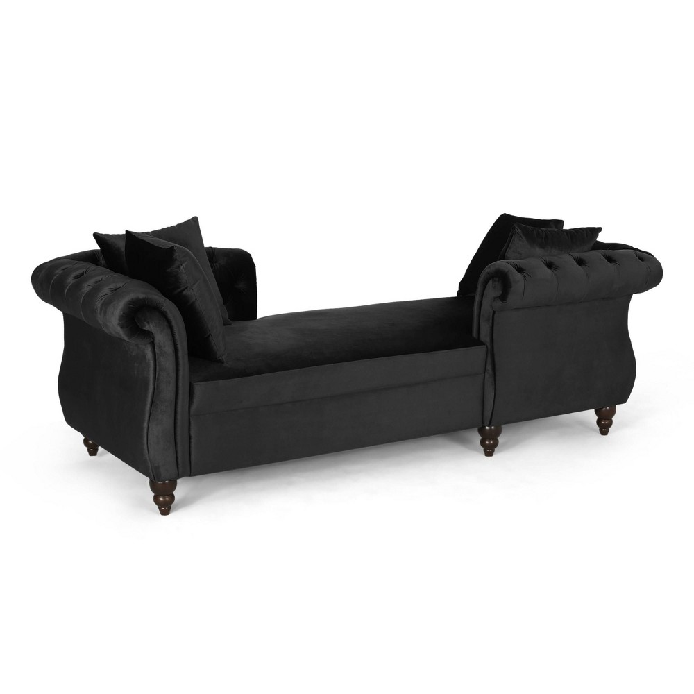 Houck Modern Glam Tufted Velvet Tete-A-Tete Chaise Lounge with Accent Pillows Black/Dark Brown - Christopher Knight Home: Elegant Indoor Seating