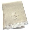HomeRoots 55" X 70" Linen And White Herringbone Cotton Blend S Initial Throw Blanket with Tassels And Embroidery - 3 of 4