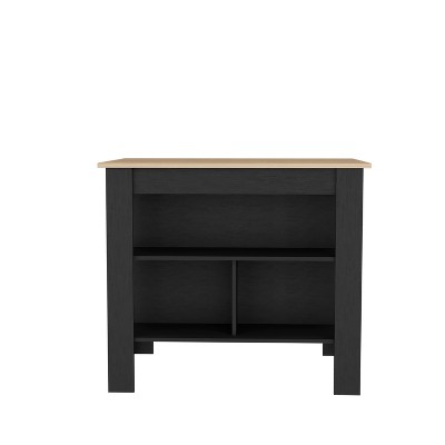 Brooklyn Black and Light Oak Kitchen Island with Shelves