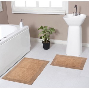 Luxury Reversible Bathroom Rugs Set, Washable Rug, Soft Cotton Extra Soft and Absorbent bath Rug, Non-Slip Bath Mat Set, 2 Pcs Set(S+M), Linen - 1 of 4