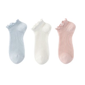 Anna-Kaci Women's Ribbed Ankle Socks with Ruffle Lettuce Trim Cuff Soft Breathable Knit 3-Pack - 1 of 4