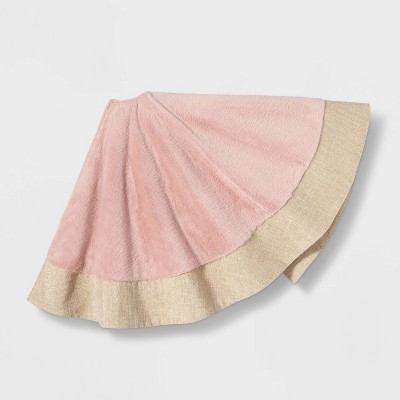 Short Pile Faux Fur with Gold Lurex Linen Cuff Tree Skirt Blush - Wondershop™