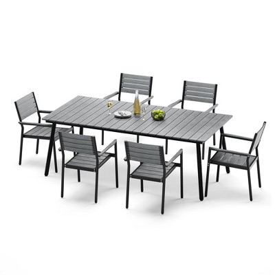 Crestlive Products Outdoor Dining Set Patio Dining Table Wooden-Like Top and Aluminum Frame Umbrella Hole
