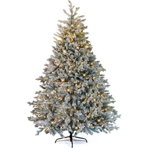 VINGLI 7ft Pre-lit Flocked Christmas Tree, 400 Warm White LED Lights, 1100 Tips, 8 Modes, PE PVC for Home Office Party - 1 of 4