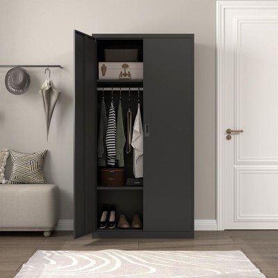 TIRAMISUBEST Metal Wardrobe Cabinet - Mobile Storage with Locking Wheels & Adjustable Shelf | Space-Saving Closet Organizer for Bedroom