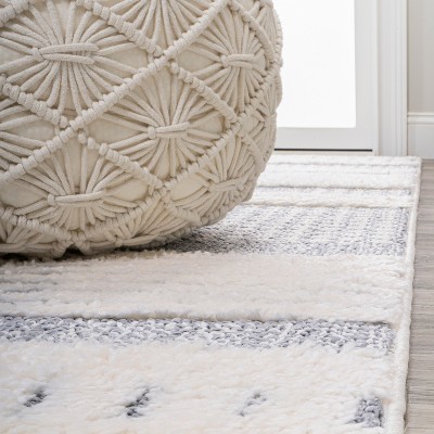 Gray and Cream Geometric High-Low Shag Area Rug