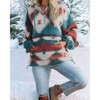 Imily Bela Womens Casual Aztec  Half Zip Up Hoodie Oversized Long Sleeve Ethnic Hooded Pullover - 2 of 3