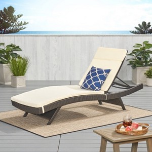 Salem Brown Wicker Adjustable Chaise Lounge - Beige - Christopher Knight Home: All-Weather, UV & Rust Resistant Patio Furniture - 1 of 4