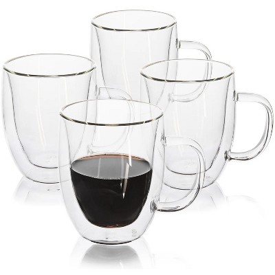 Slickblue Double-Wall Glass Coffee Mugs Set - 12.3oz, Clear, 4-Pack