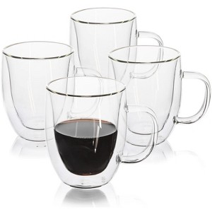 Slickblue Double-Wall Glass Coffee Mugs Set - 12.3oz, Clear, 4-Pack - 1 of 4