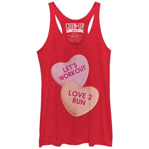 Women's CHIN UP Valentine Heart Candy Workout Racerback Tank Top - Red  Heather - Large