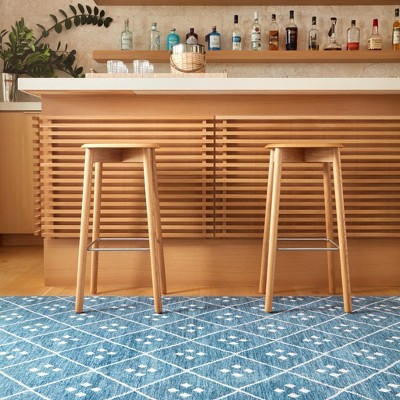 Indigo Blue Diamond Pattern Synthetic Washable Rug 3' x 5'