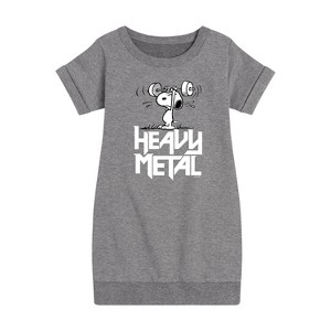 - Peanuts - Heavy Metal Snoopy Graphic Short Sleeve Fleece Dress - 1 of 4