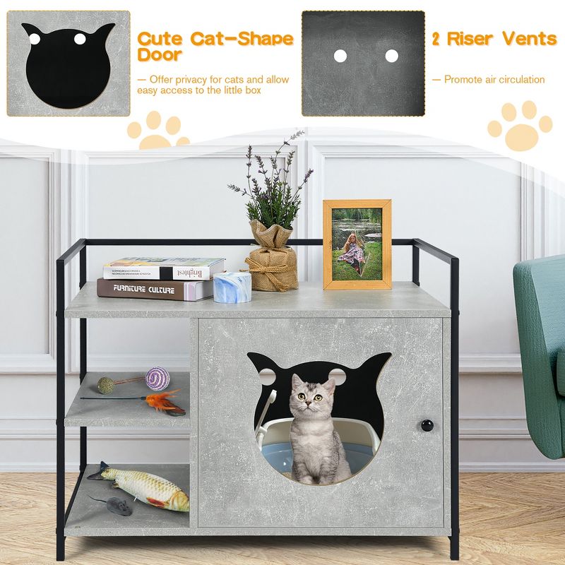 Costway Cat Litter Box  Enclosure Hidden Litter Furniture Cabinet W/ 2-Tier Storage Shelf, 5 of 11