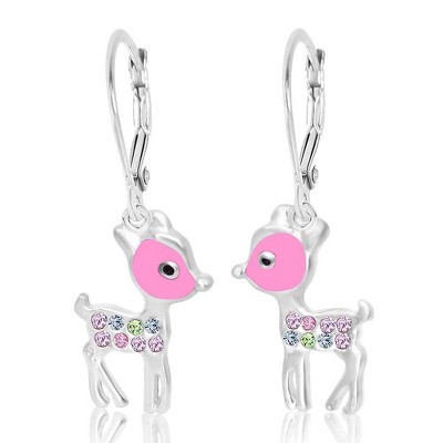 Chanteur Hypoallergenic Kids Jewelry Accessories Deer Crystal White Gold Palladium Plating Earrings leverback is made from 925 Sterling silver