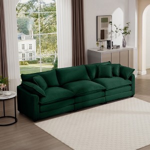 Mid-Century Modern Sofa 3-Seater Sectional Sofa with 2 Arm Pillows and 3 Throw Pillows, Light Beige Corduroy Fabric - 1 of 4