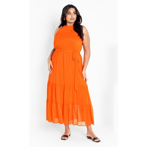 Women's Plus Size Callie Tie Waist Tier Maxi Dress - tangerine | CITY CHIC - image 1 of 4