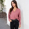 Anna-Kaci Women's Long Sleeve Waffle Knit Top with Notched Neckline and Chest Pocket - 3 of 4
