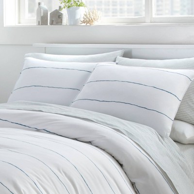 Navy and White Striped Microfiber Full/Queen Duvet Cover Set