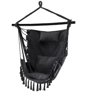 Tangkula Hammock Chair w/ Soft Pillow Cushions Pocket Hanging Rope Swing Steel Bar - 1 of 4