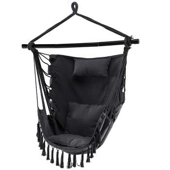 Tangkula Hammock Chair w/ Soft Pillow Cushions Pocket Hanging Rope Swing Steel Bar