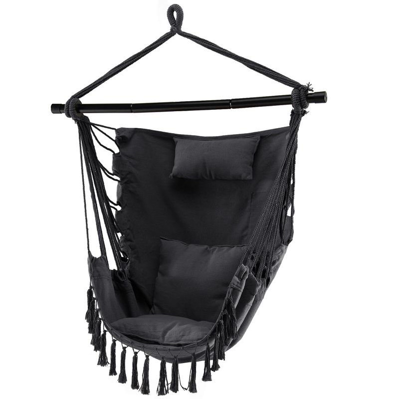 Tangkula Hammock Chair w/ Soft Pillow Cushions Pocket Hanging Rope Swing Steel Bar, 1 of 11