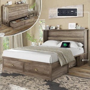 AMERLIFE Murphy Bed, Cabinet Bed Frame with Charging Station and Storage Drawer - 1 of 4