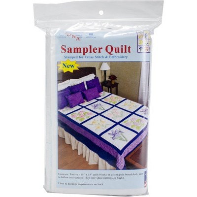 Jack Demspey Stamped Sampler Quilt Blocks 18"X18" 12/Pkg-Flowers