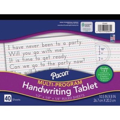 Pacon Multi-Program Handwriting Tablet, D'Nealian/Zaner-Bloser, 1/2" x 1/4" x 1/4" Ruled Long, 10-1/2" x 8", 40 Sheets (Pack of 6)