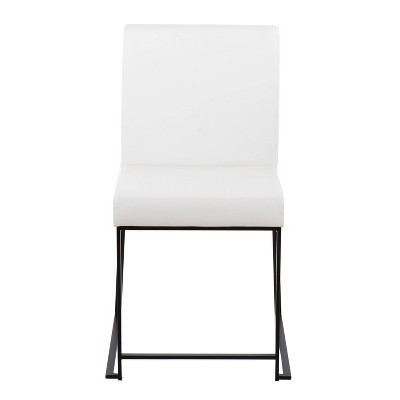 Fuji High Back Contemporary White Faux Leather Side Chair with Black Steel Frame