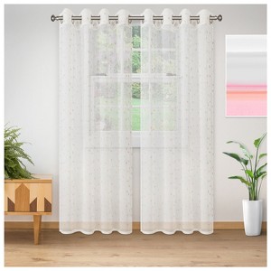 Embroidered Floral Sheer Grommet Curtain Panel Set by Blue Nile Mills - 1 of 4