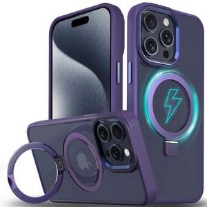 Vena For Apple iPhone 15 Pro Max Case Magsafe, Magnetic Ring Kickstand, Shockproof Crystal Clear Back Slim Protective Phone Case, Clear Purple - 1 of 4