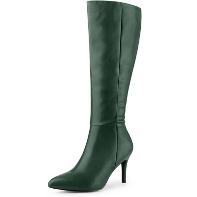 BLISSFUL STEP Women's Halloween Zipper Pointed Toe Stiletto Heel Knee High Boots