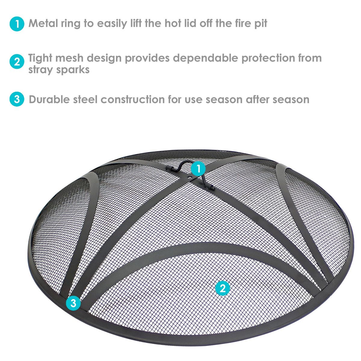 Sunnydaze Outdoor Heavy-Duty Reinforced Steel Round Fire Pit Spark Screen with Ring Handle - Black - thumbnail 2