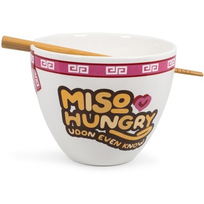 Toynk Miso Hungry Japanese Dinnerware Set | 16-Ounce Ramen Bowl and Chopsticks