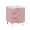 SEVOBAL Nightstands Upholstered Wooden Bedside Table with 3 Drawers and Marbling Worktop for Bedroom Storage, Pink, 16.3"*16.3"*21.8" - 3 of 4