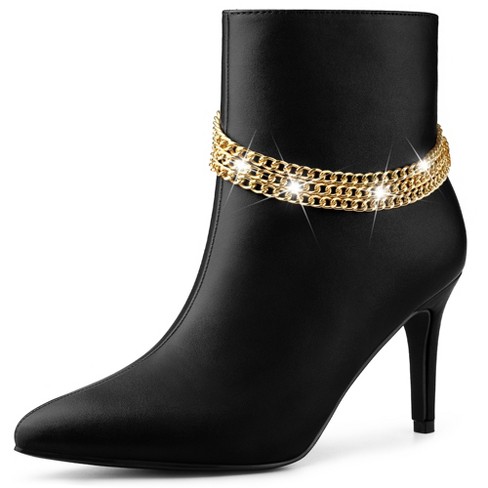 Allegra K Women s Pointy Toe Triple Chains Stiletto Heels Ankle Boots Black 9 Target