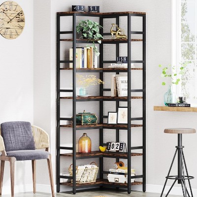 Hommoo 78.7”Tall 7 Tier Industrial Corner Bookshelf Brown