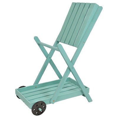 Robin Egg Blue 2-Tier Fir Wood Wheeled Planter Stand