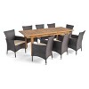 Nadia 9pc Wood & Wicker Expandable Dining Set - Natural/Brown/Beige - Christopher Knight Home - 2 of 4