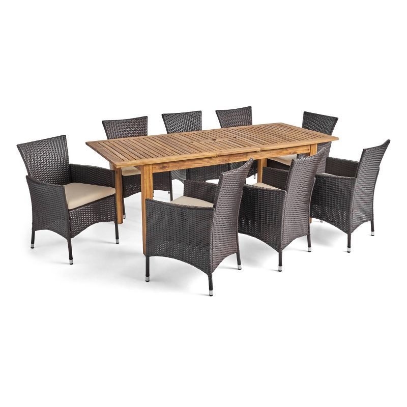 Nadia 9pc Wood &#38; Wicker Expandable Dining Set - Natural/Brown/Beige - Christopher Knight Home, 3 of 10